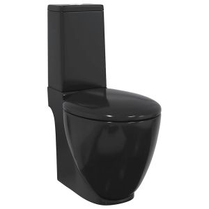 vidaXL inodoro wc redondo de cerámica con cisterna negro