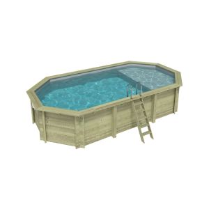 Piscina de madera nemo 7.3x3.97 – h.1.45 m con playa, gris, - sin solera