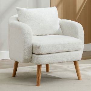 Sillón individual teddy blanco con cojín lumbar y asiento grueso