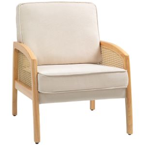 Sillón de salón 67x75x88 cm poliéster, madera de caucho color beige Homcom
