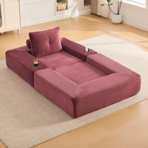 Sofá cama modular pana vino 1 plaza con bolsillos y portavasos