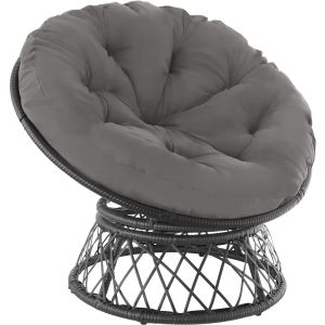 Asiento de ratán giratorio con un gran cojín, 92 x 80 x 80.5 cm, negro