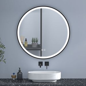 Espejo de baño redondo LED 60cm con marco, antivaho, luminosidad regulable