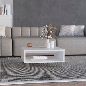 Mesa de centro eclipse en melamina con estantes inferior y 4 patas , blanco