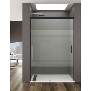 Mampara de ducha frontal basic 1+1 130-135cm serigrafiado perfil negro