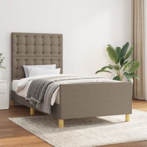 Cama con cabecero de tela gris taupe 80x200 cm