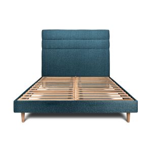 Cama de 135x190 cm con cabecero de línea - tejido rizado - azul