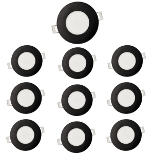 Pack x10 downlight LED empotrable 12v, 3w, luz cálida 3000k. Marco negro