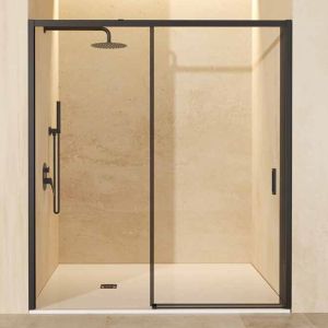 Mampara ducha frontal 1 fijo + 1 puerta | negro 110cm (adap. 106,1-111)