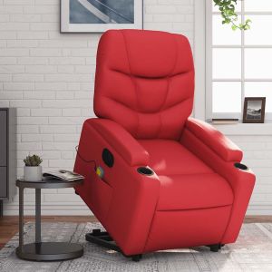 Sillón de majaje elevable eléctrico cuero artificial rojo qweo5353