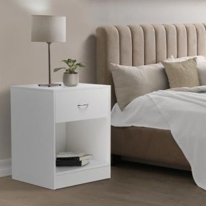 Mesitas de noche de madera blanca con 1 cajón - lote de 2 - 40 cm