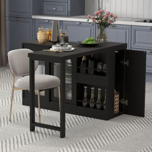 Isla de cocina extensible giratoria con almacenaje negro 76,7x121,5x40cm