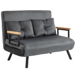 Sofá cama doble 102x73x81 cm terciopelo sintético, espuma color gris Homcom
