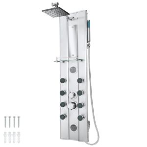 Tectake columna de ducha hidromasaje con 10 chorros, plateado 118x27x9,8 cm