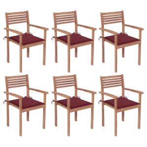 vidaXL sillas apilables de jardín 6 uds madera de teca con cojines