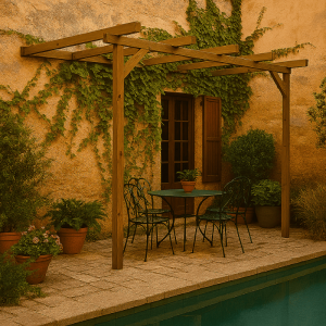 Pérgola madera adosada kai vidahuerto – 240x240x240 cm a 270 cm.