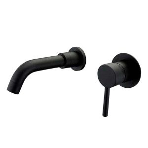 Valaz grifo lavabo empotrado redondo monomando negro mate con caño de 15cm