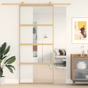 Puerta corredera dorada de vidrio esg transparente y aluminio esxt5947