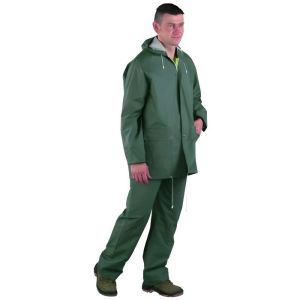 Conjunto lluvia chaqueta y pantalón PVC doble revestimiento verde t2xl - 50