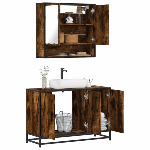 Set de muebles baño 2 pzas madera contrachapada roble ahumado esb1185