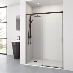 Mampara frontal + puerta corredera 115  cm muse negro transparente