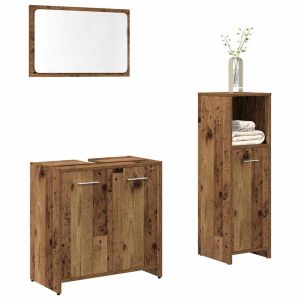 Juego de muebles de baño 3 piezas madera ingeniería envejecida esb4584