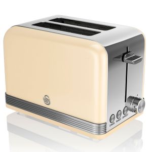 Retro tostadora pan ranura ancha 2 rebanadas, swan st19010cneu crema 800w