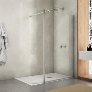 Mampara fija ducha 151 cm 1 hoja + puerta abatible smith serigrafiado