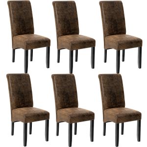 Tectake 6 sillas comedor polipiel madera maciza ergonomica, marrón antiguo