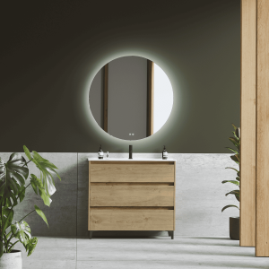 Mueble baño a suelo |lavabo cerámico |patas negro 3 cajones |100 cm roble