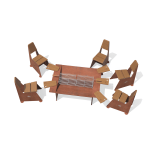 Conjunto zig brasero rejillas + 4 sillas