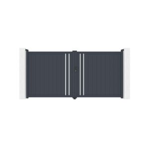 Puerta batiente regulable ancho 3,5m giona h.180cm aluminio gris