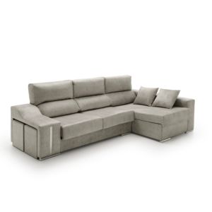 Sofa chaise longue reclinable y deslizante con puffs serena gris derecha