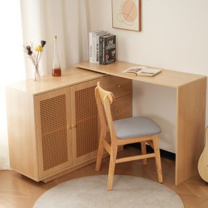 Escritorio esquinero giratorio con armario mdf color madera natural
