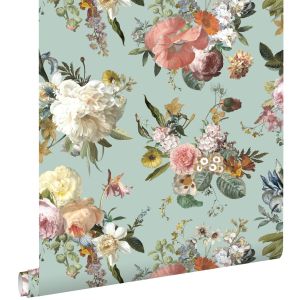Estahome papel pintado flores vintage verde grisáceo 53 cm x 10.05 m