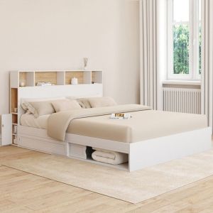Cama doble con almacenaje blanca - 160 x 200 cm