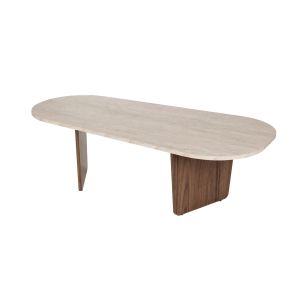 Mesa de centro de madera <<ovalis>> - 130 x 65 x 40 cm - travertino / nogal