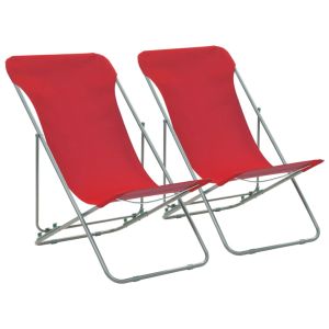 vidaXL sillas de playa plegables 2 unidades acero y tela oxford roja