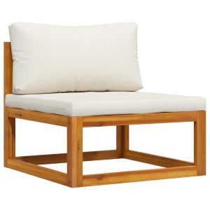 vidaXL sofá seccional central y cojín blanco crema madera de acacia