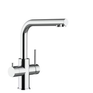 Grifo de cocina 5 vías en acero inoxidable pulido caño L bajo giratorio, FX