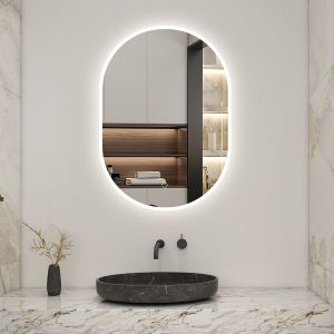 Espejo de baño LED 50 x 90 cm, ovalado, antivaho, luminosidad regulable