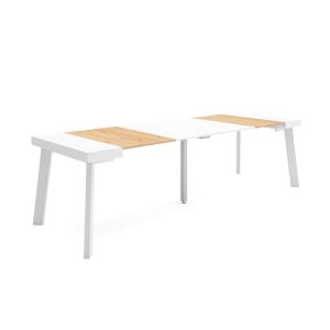 Mesa extensible, 58/262x90x73cm, roble y blanco, patas de madera rf3116