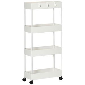 Carrito auxiliar 40x19x90 cm acero, abs color blanco Homcom, hogar - cocina