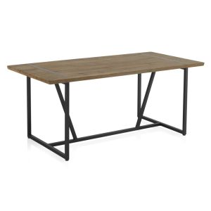 Mesa de metal con tablero de madera, 180x90x75cm