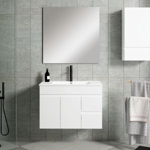 Mueble baño, lavabo, espejo y aplique LED urban 80x45cm blanco