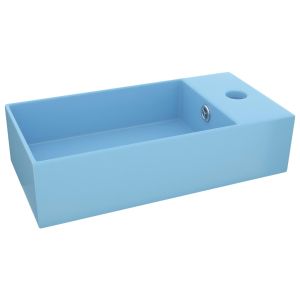 vidaXL lavabo con rebosadero cerámica azul claro