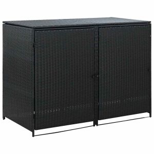 vidaXL cobertizo doble contenedor basura ratán negro 148x80x111cm