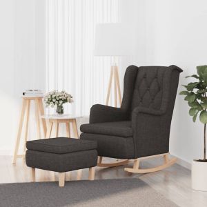 Sillón con patas mecedoras y taburete de tela gris oscuro qweo7988