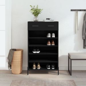 Zapatero madera de ingeniería negro 60x35x105 cm es9207