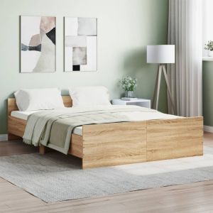 Cama con cabecero piecero roble sonoma 140x190 cm